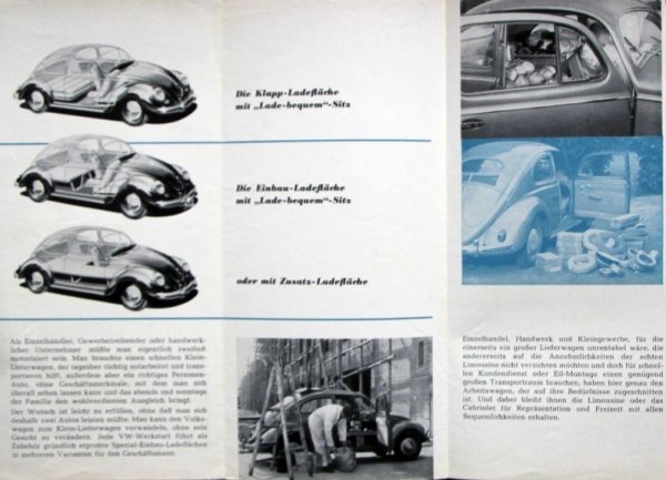 Volkswagen Beetle Modelprogram 1955 "Spezialitaeten fuer Gewerbe und Handwerk" Carbrochure (1118)